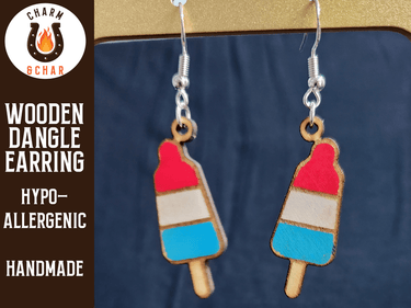 Bomb Pop Wood Dangle Earrings - Fourth of July Fashion Earring - Dangle Earring - Charm and Char